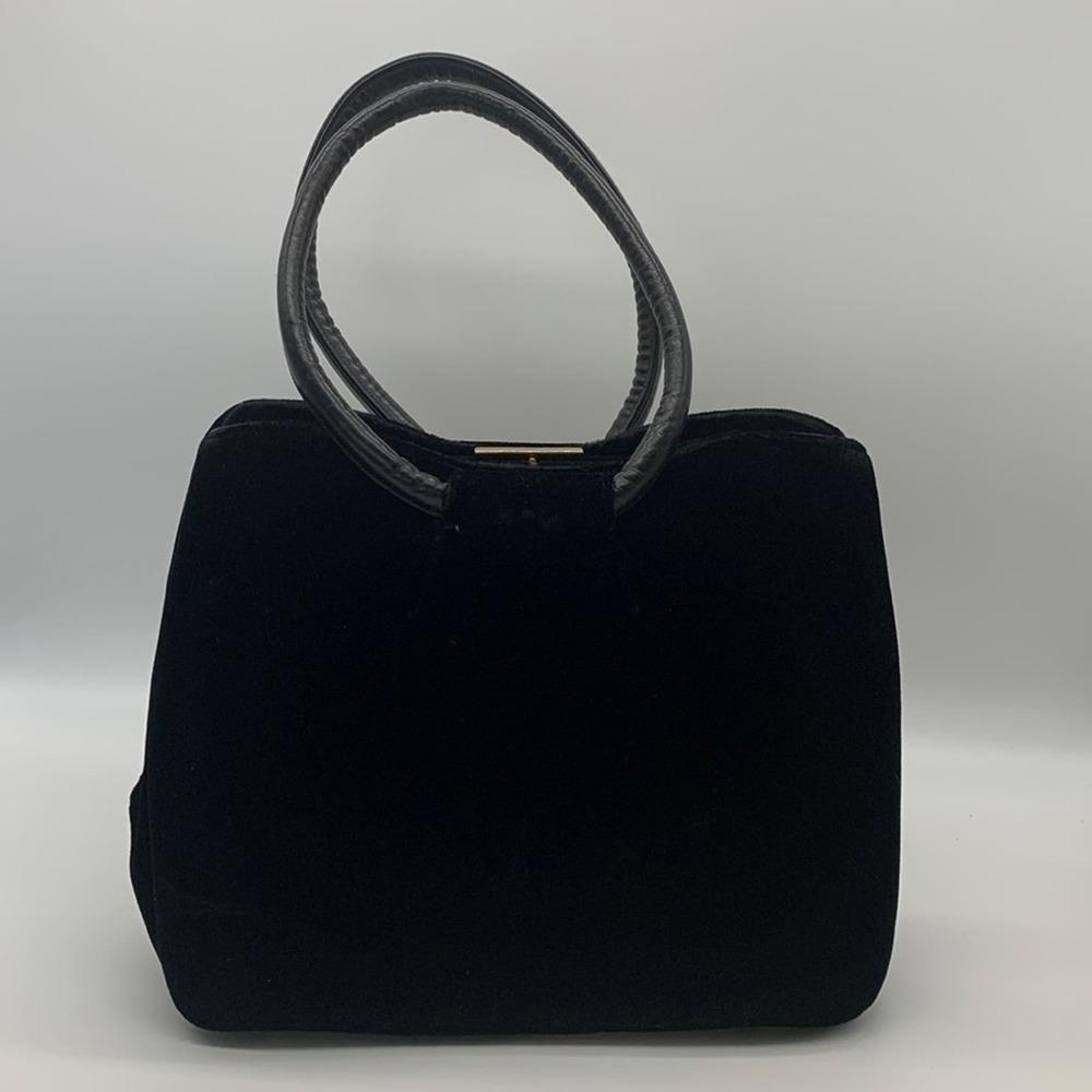 Vintage Ingber Black Velvet Bag Purse with Gold Tone Accents